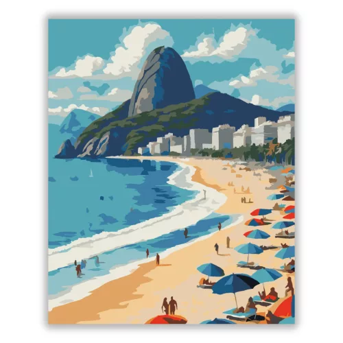 Copacabana Beach és Cukorsüveg-hegy - számfestő készlet - Számfestő.hu - 40×50cm - Keret nélkül