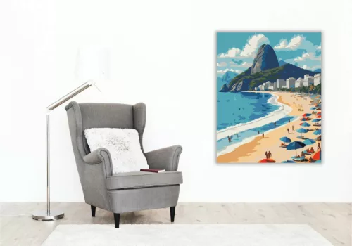Copacabana Beach és Cukorsüveg-hegy - számfestő készlet - Számfestő.hu - 40×50cm - Keret nélkül