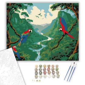 Amazonas Esőerdő Szárnyaló Ara Papagájokkal - számfestő készlet - Számfestő.hu - 40×50cm - keret nélkül