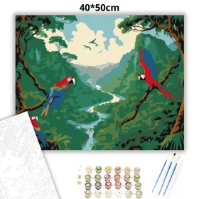 Amazonas Esőerdő Szárnyaló Ara Papagájokkal - számfestő készlet - Számfestő.hu - 40×50cm - Keret nélkül