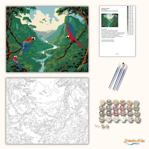 Amazonas Esőerdő Szárnyaló Ara Papagájokkal - számfestő készlet - Számfestő.hu - 40×50cm - Keret nélkül
