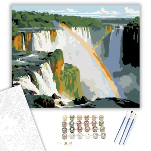 Iguazú-vízesés Szivárvánnyal - számfestő készlet - Számfestő.hu - 40×50cm - keret nélkül