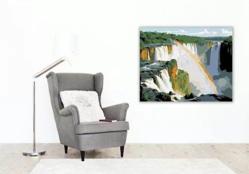 Iguazú-vízesés Szivárvánnyal - számfestő készlet - Számfestő.hu - 60×70cm - keret nélkül