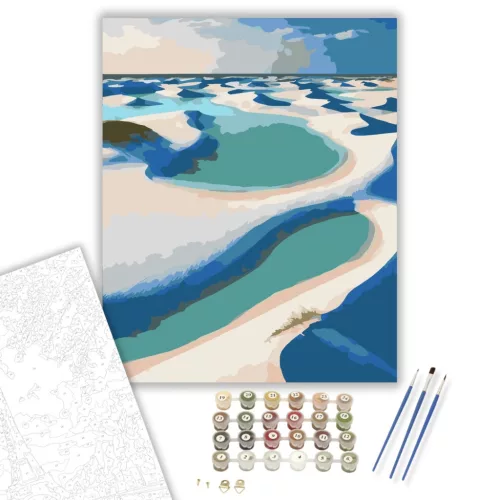 Lençóis Maranhenses Homokdűnék és Lagúnák - számfestő készlet - Számfestő.hu - 60×70cm - keretre feszítve