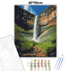 Chapada Diamantina Vízesés Szivárvánnyal - számfestő készlet - Számfestő.hu - 40×50cm - Keret nélkül