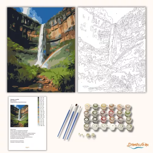 Chapada Diamantina Vízesés Szivárvánnyal - számfestő készlet - Számfestő.hu - 40×50cm - Keret nélkül