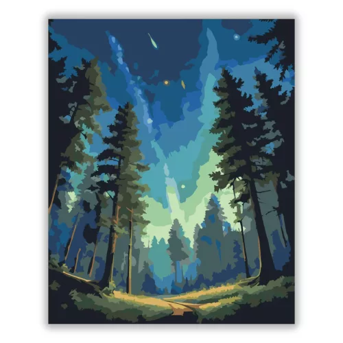 Elliptikus Galaxis Az Erdő Felett - számfestő készlet - Számfestő.hu - 40×50cm - Keret nélkül