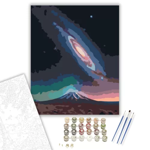 Lentikuláris Galaxis és Hegyi Táj - számfestő készlet - Számfestő.hu - 60×70cm - keretre feszítve
