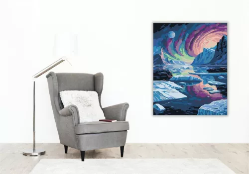 Északi Fények és Távoli Galaxis - számfestő készlet - Számfestő.hu - 50×60cm - keret nélkül