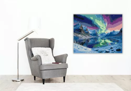 Északi Fények a Fjord felett - számfestő készlet - Számfestő.hu - 50×60cm - keret nélkül