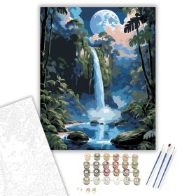 Holdfényes Dzsungel Vízesés - számfestő készlet - Számfestő.hu - 40×50cm - keret nélkül