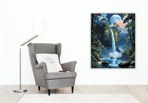 Holdfényes Dzsungel Vízesés - számfestő készlet - Számfestő.hu - 40×50cm - keret nélkül