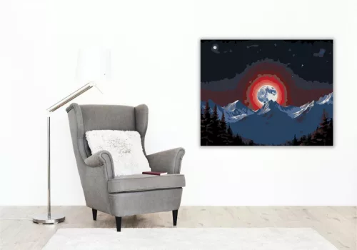 Teljes Holdfogyatkozás Hegyi Tájjal - számfestő készlet - Számfestő.hu - 40×50cm - keret nélkül