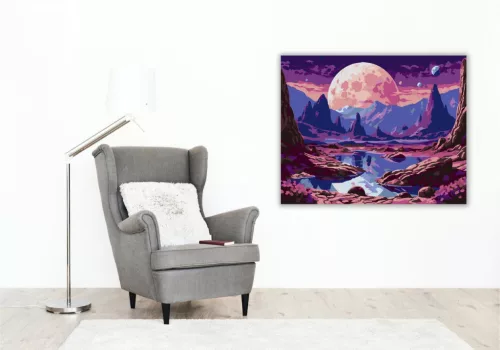 Háromholdas Idegen Táj - számfestő készlet - Számfestő.hu - 60×70cm - keret nélkül