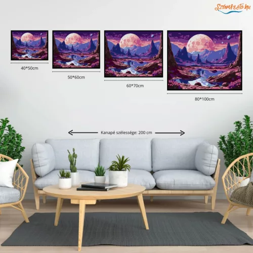 Háromholdas Idegen Táj - számfestő készlet - Számfestő.hu - 40×50cm - Keret nélkül