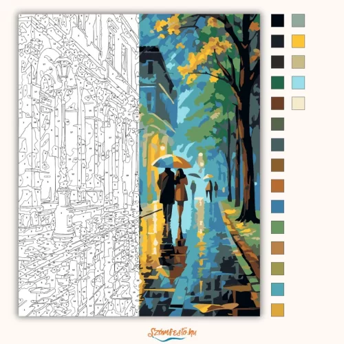Éjszakai Parki Séta Színes Esernyőkkel - számfestő készlet - Számfestő.hu - 60×70cm - Keret nélkül