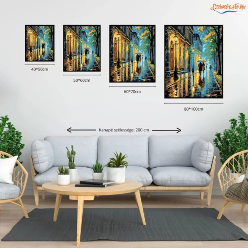 Éjszakai Parki Séta Színes Esernyőkkel - számfestő készlet - Számfestő.hu - 60×70cm - Keret nélkül