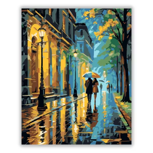 Éjszakai Parki Séta Színes Esernyőkkel - számfestő készlet - Számfestő.hu - 60×70cm - Keret nélkül