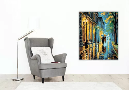 Éjszakai Parki Séta Színes Esernyőkkel - számfestő készlet - Számfestő.hu - 60×70cm - Keret nélkül