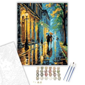 Éjszakai Parki Séta Színes Esernyőkkel - számfestő készlet - Számfestő.hu - 40×50cm - keret nélkül