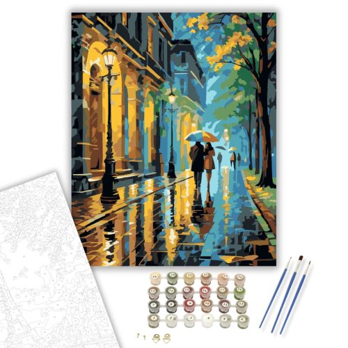 Éjszakai Parki Séta Színes Esernyőkkel - számfestő készlet - Számfestő.hu - 40×50cm - keret nélkül