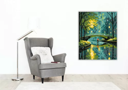 Fények és Eső Parki Híd - számfestő készlet - Számfestő.hu - 50×60cm - Keret nélkül