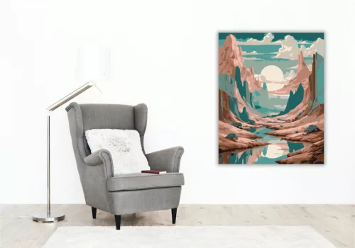 Szürreális Tükrözött Táj - számfestő készlet - Számfestő.hu - 60×70cm - keret nélkül