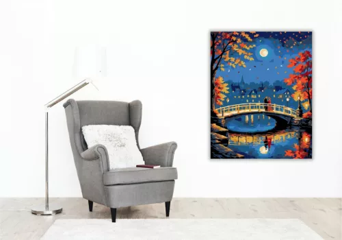 Romantikus Éjjeli Hídséta - számfestő készlet - Számfestő.hu - 60×70cm - keret nélkül