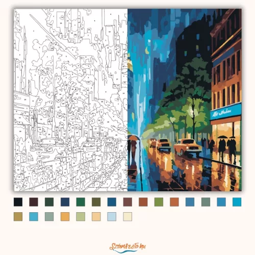 Éjszakai Városi Eső - számfestő készlet - Számfestő.hu - 50×60cm - Keret nélkül