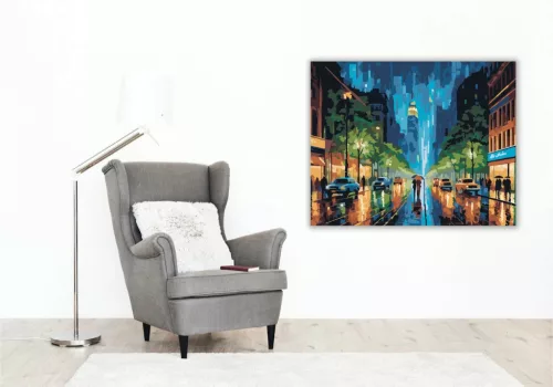 Éjszakai Városi Eső - számfestő készlet - Számfestő.hu - 60×70cm - Keret nélkül