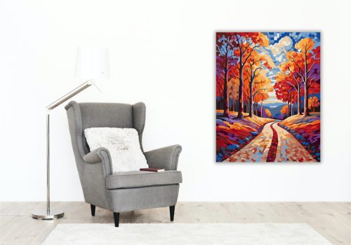 Őszi Absztrakt Erdő Útvonal - számfestő készlet - Számfestő.hu - 40×50cm - keretre feszítve