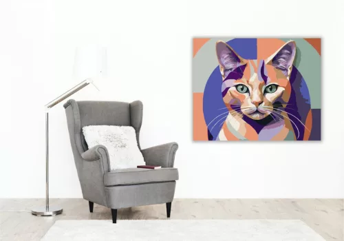 Absztrakt Macska Színkavalkád - számfestő készlet - Számfestő.hu - 50×60cm - keret nélkül