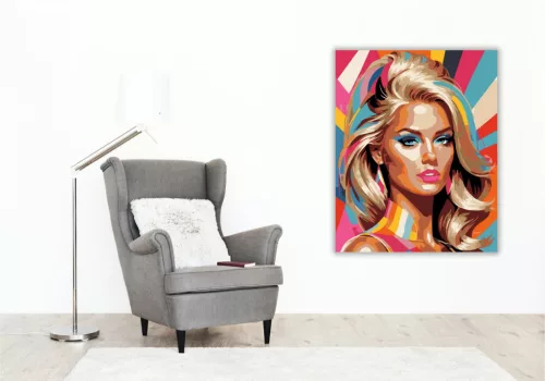 Színes Pop Art Portré - számfestő készlet - Számfestő.hu - 60×70cm - keretre feszítve