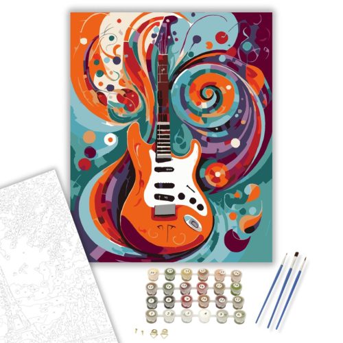 Absztrakt Gitár és Zenei Hullámok - számfestő készlet - Számfestő.hu - 40×50cm - keret nélkül