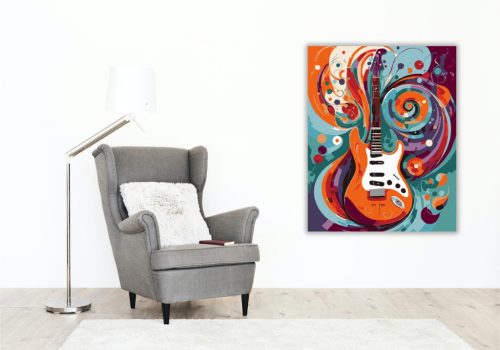 Absztrakt Gitár és Zenei Hullámok - számfestő készlet - Számfestő.hu - 40×50cm - keret nélkül