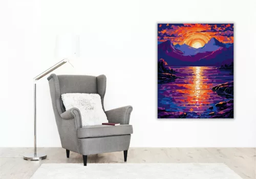 Naplemente Hegyi Tó Felett - számfestő készlet - Számfestő.hu - 50×60cm - keretre feszítve