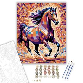 Mozaikszerű Lovas Ábrázolás - számfestő készlet - Számfestő.hu - 40×50cm - keret nélkül