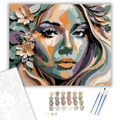 Virágos Arc Absztrakt Kompozíció - számfestő készlet - Számfestő.hu - 40×50cm - keret nélkül
