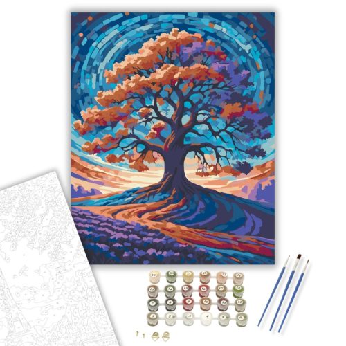 Galaktikus Színkavalkád és Varázslatos Fa - számfestő készlet - Számfestő.hu - 40×50cm - keretre feszítve