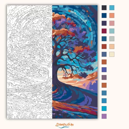 Galaktikus Színkavalkád és Varázslatos Fa - számfestő készlet - Számfestő.hu - 40×50cm - Keretre feszítve