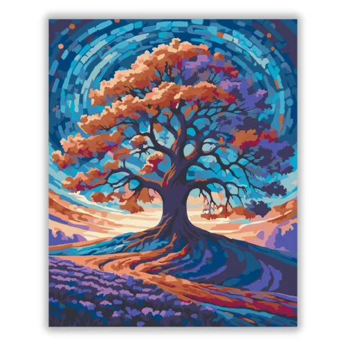 Galaktikus Színkavalkád és Varázslatos Fa - számfestő készlet - Számfestő.hu - 40×50cm - Keretre feszítve