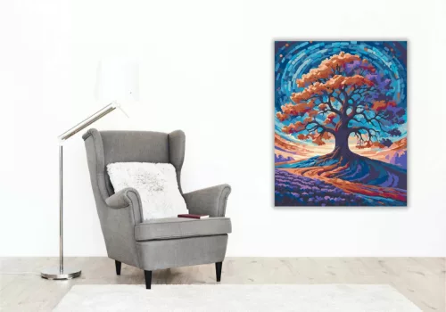 Galaktikus Színkavalkád és Varázslatos Fa - számfestő készlet - Számfestő.hu - 40×50cm - Keretre feszítve