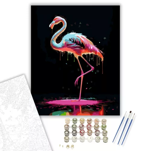 Neon Flamingó és Csillogó Textúrák - számfestő készlet - Számfestő.hu - 80×100cm - keret nélkül