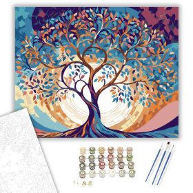 Színes Életfa Kanyargó Ágakkal - számfestő készlet - Számfestő.hu - 40×50cm - keret nélkül
