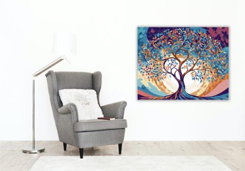 Színes Életfa Kanyargó Ágakkal - számfestő készlet - Számfestő.hu - 40×50cm - keretre feszítve
