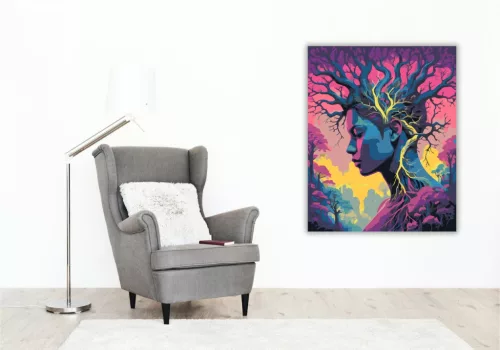 Neon Sziluett Fák és Gyökerek - számfestő készlet - Számfestő.hu - 80×100cm - keret nélkül