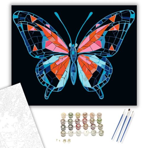 Geometrikus Pillangó Neon Színekben - számfestő készlet - Számfestő.hu - 50×60cm - keret nélkül