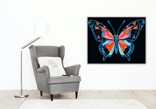 Geometrikus Pillangó Neon Színekben - számfestő készlet - Számfestő.hu - 80×100cm - keretre feszítve