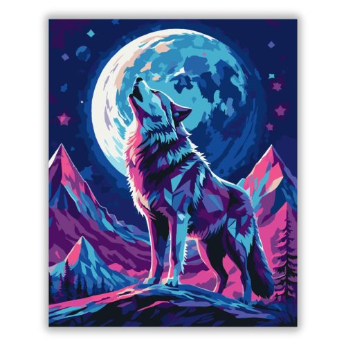 Neon Színű Farkas és Hold - számfestő készlet - Számfestő.hu