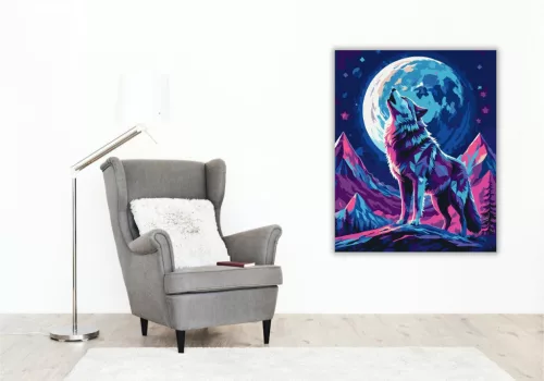 Neon Színű Farkas és Hold - számfestő készlet - Számfestő.hu - 40×50cm - keret nélkül